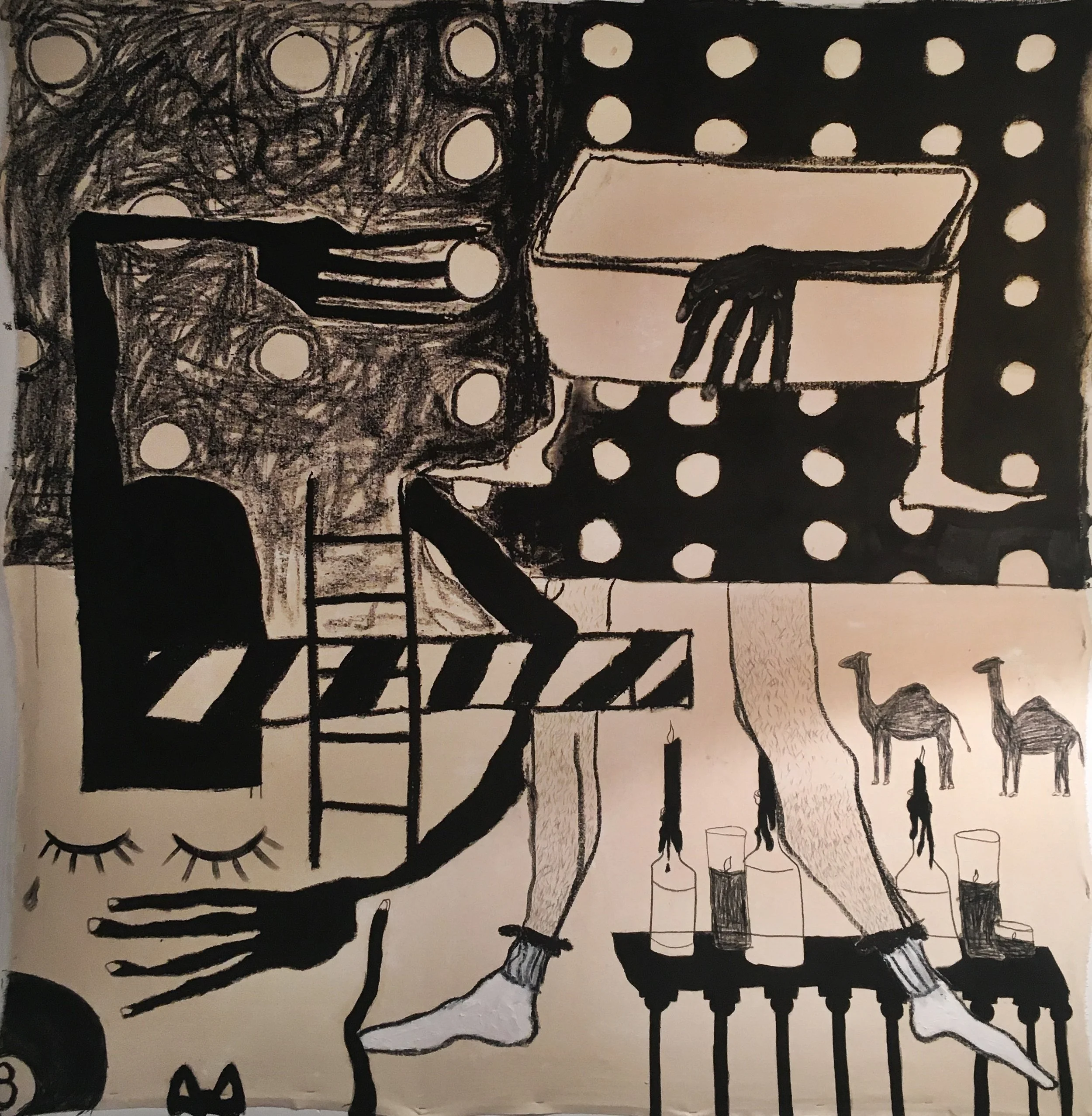  "You wanted a fox, I am a crab", 2017, 48 x 48 in, oil and charcoal on canvas 