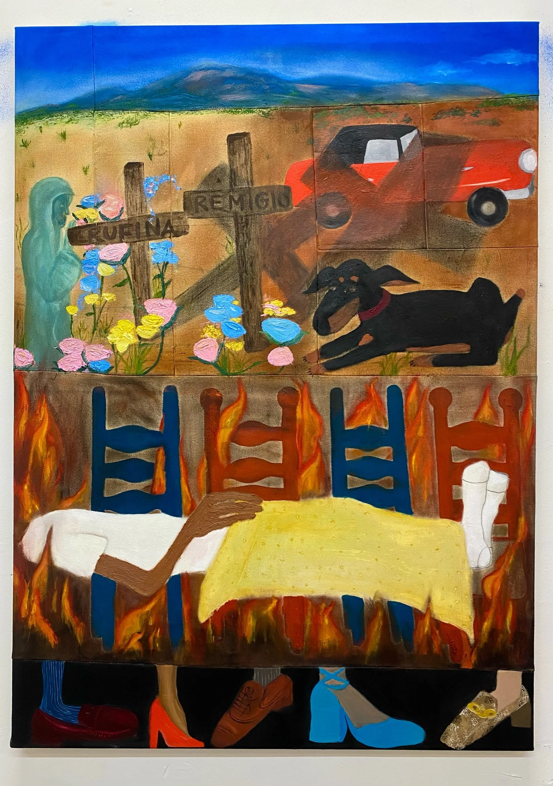 “San Juan de Llano,” 2024, oil and plaster on sewn canvas, 40x56”