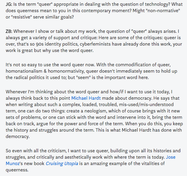 "One can stick with the word and intervene into it, bring the term back on track, and argue for the power and force of the term....you keep the history and struggles around the term."