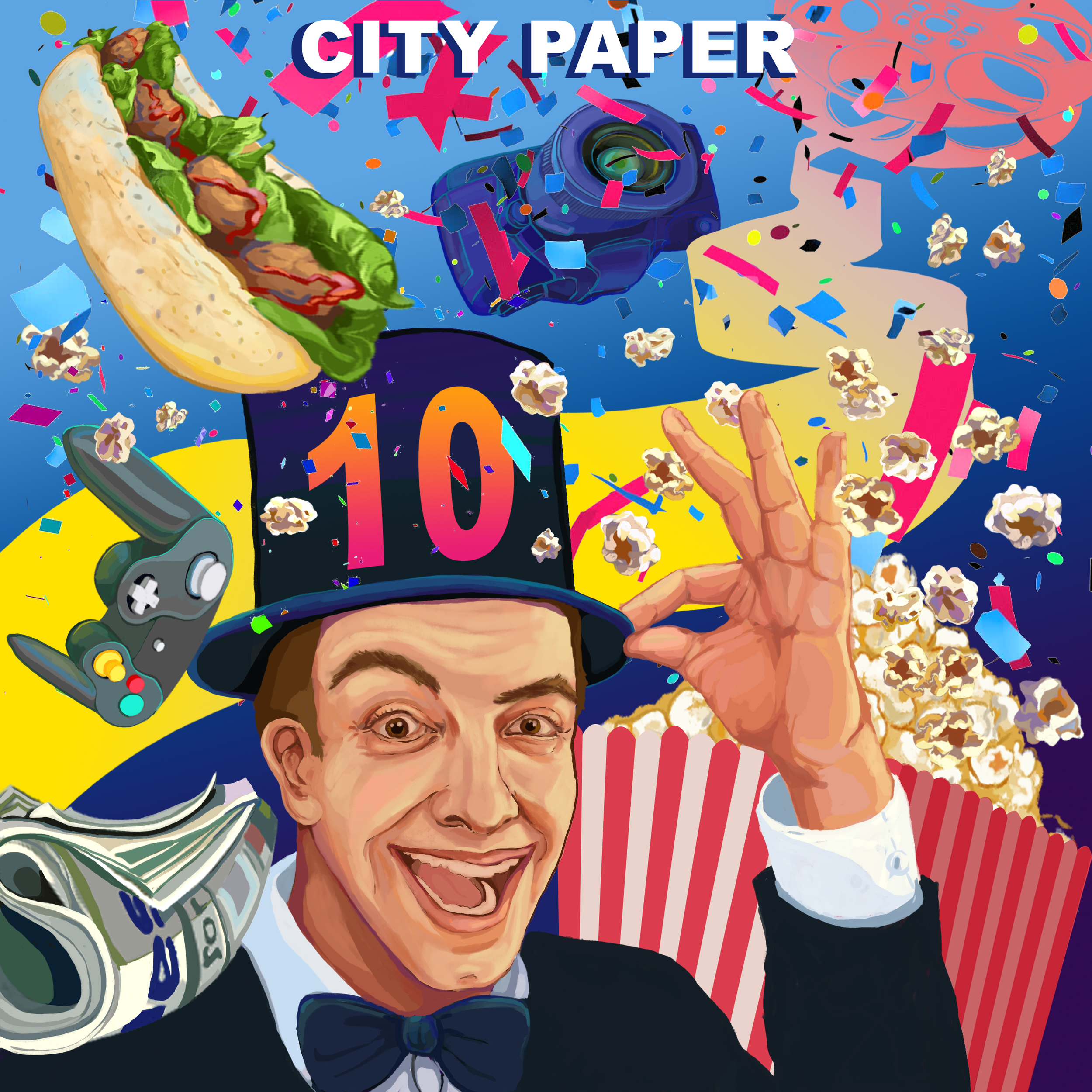 Old City Paper Illustration for a class with Alex Fine of the Baltimore Academy of Illustration. "Top Ten" Issue. 