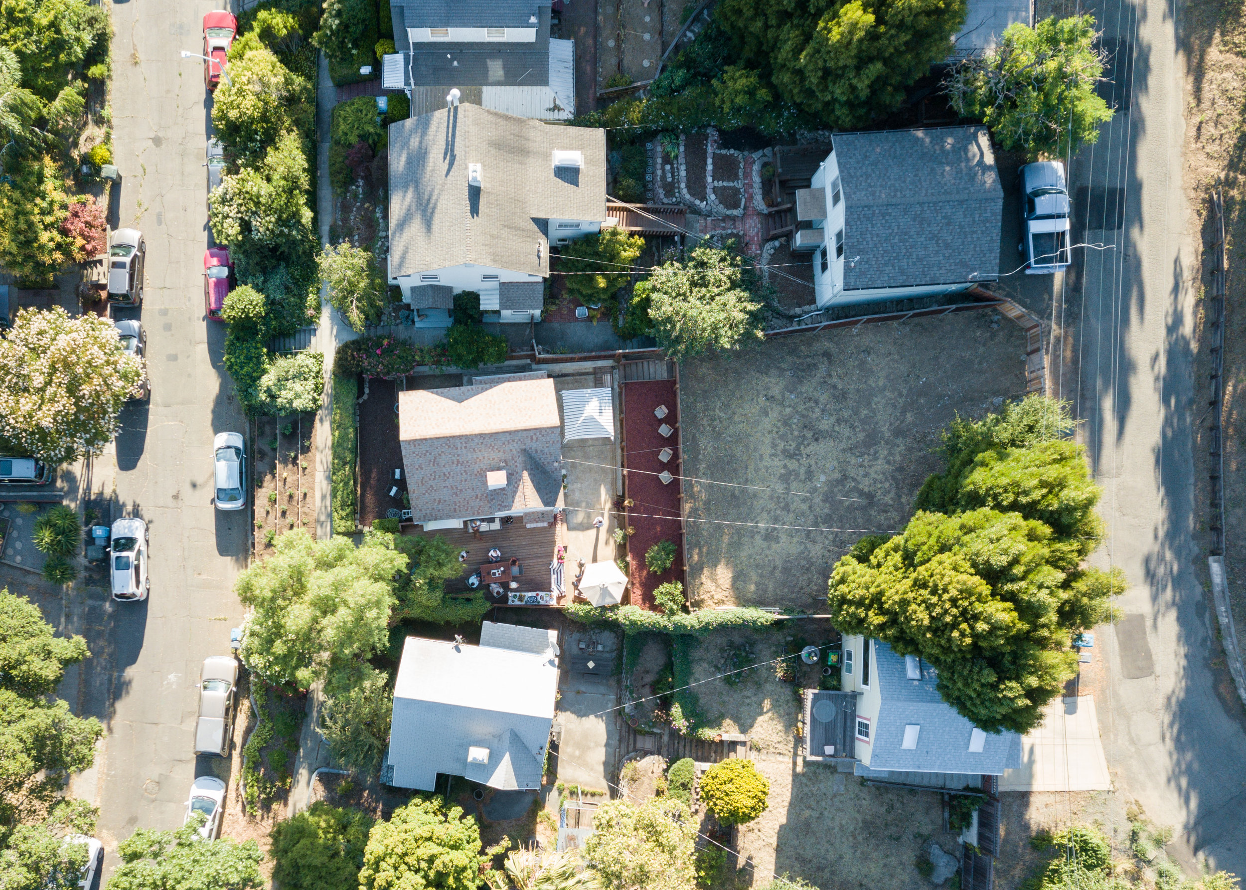  Aerial view showing Hillside Street running behind the property at the top of the lot. 