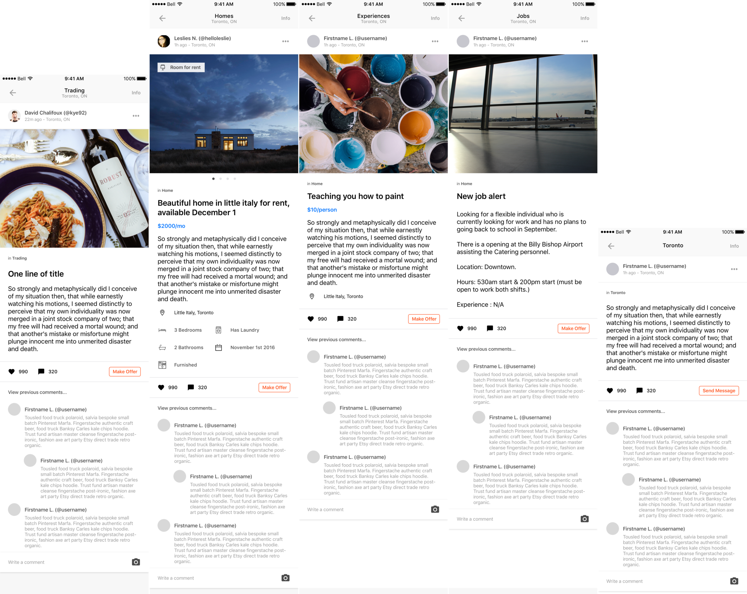 The post view now needed to accommodate at least 4 types of posts — one for trades, one for homes, one for jobs and one for generic “discussion” posts which are on the Talk and Helping zone.