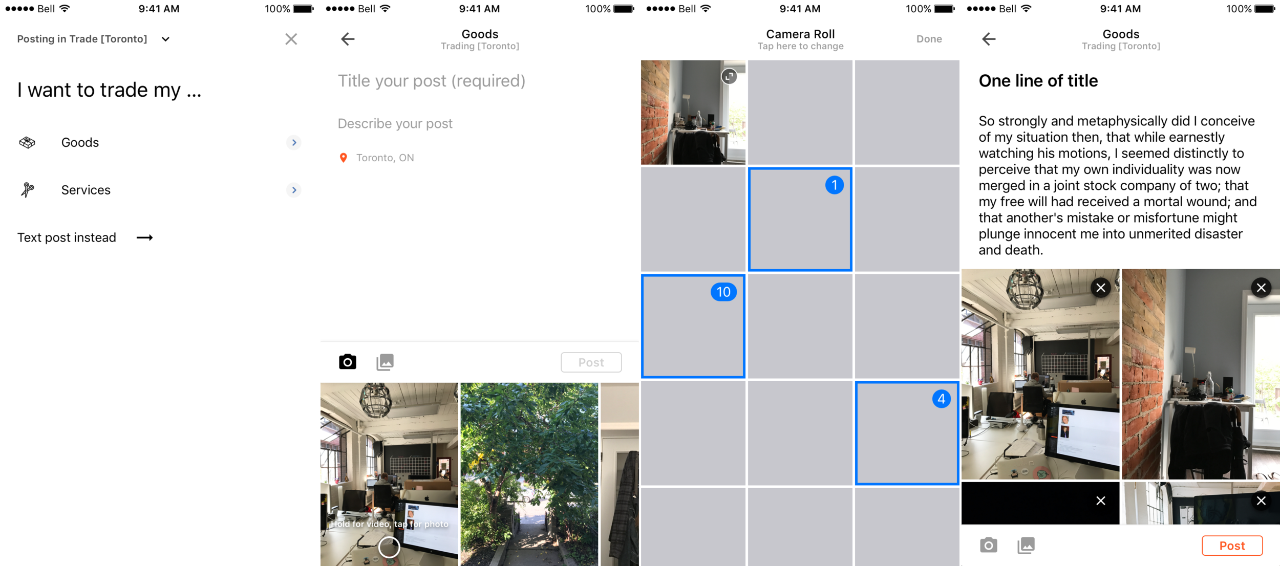 While the create post ux is similar to Bunz V1, based on user-feedback and group discussion we decided to specialize the trades and homes posting flow.