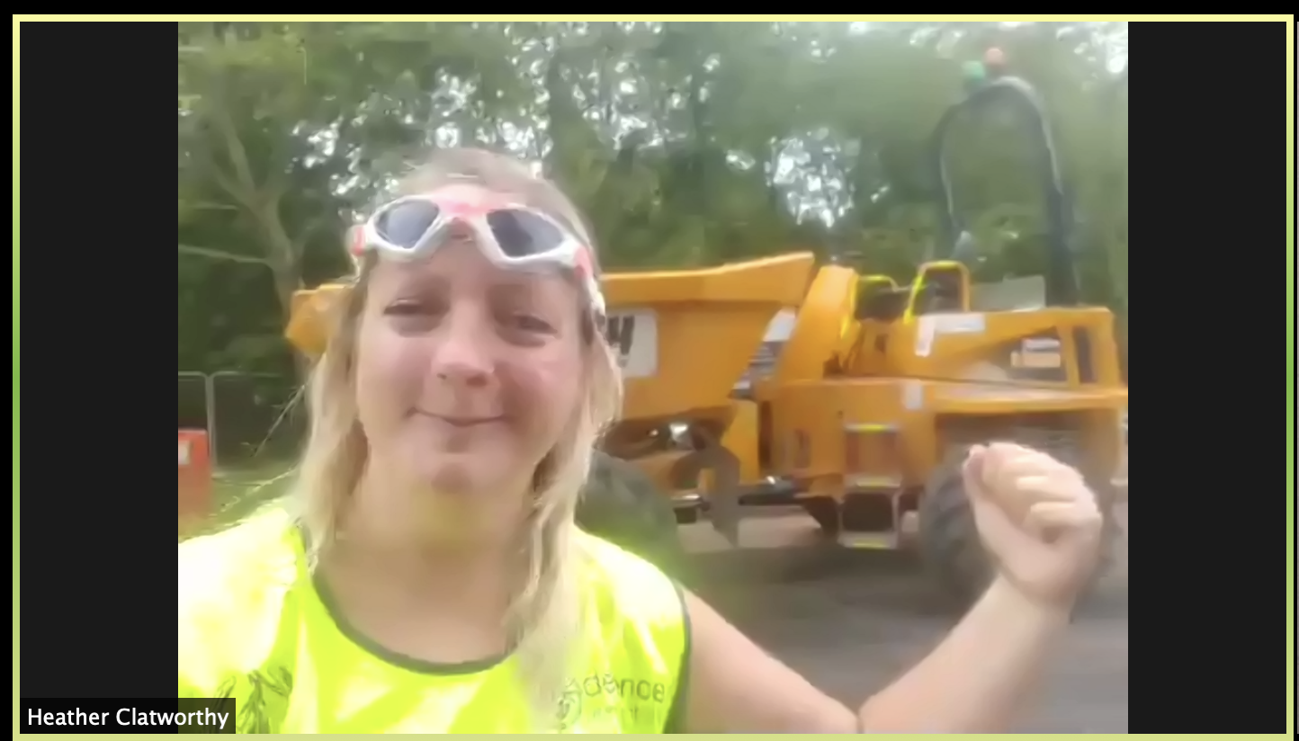 Swimming costume, googles, high viz jacket and a digger.  Nope, absolutely nothing unusual in this picture!