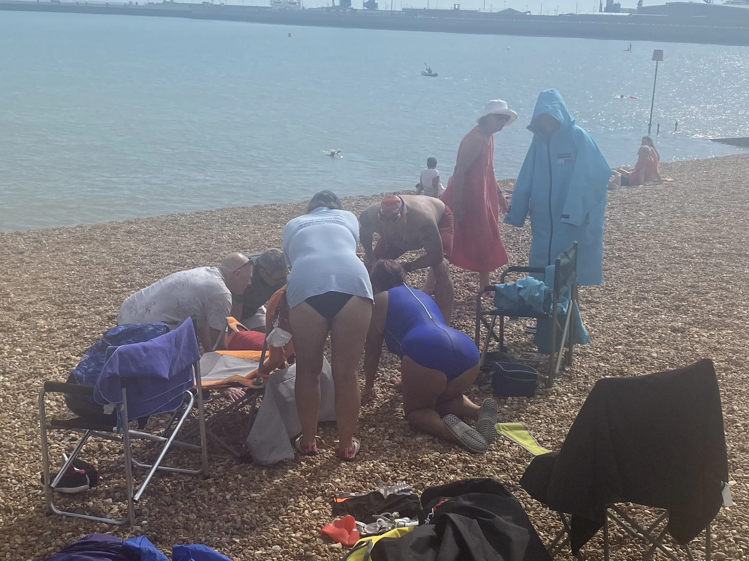 A team effort to find a pebble coloured earplug!