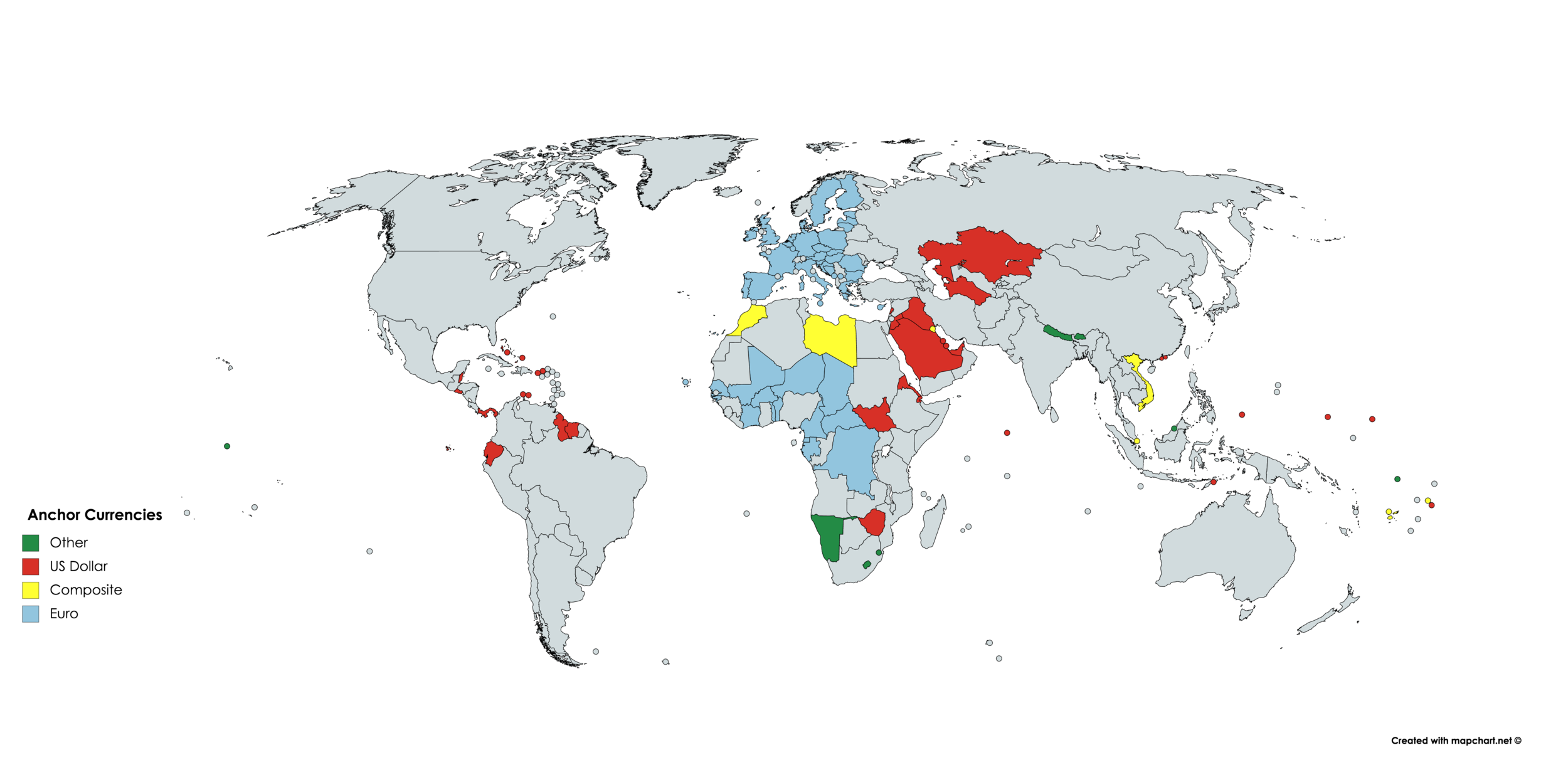All the countries in the world currently in or in recently history in a fixed exchange rate regime.