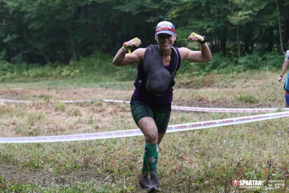 One of the sandbag carries that we had in Killington. The heavy carries are my favorite obstacles!