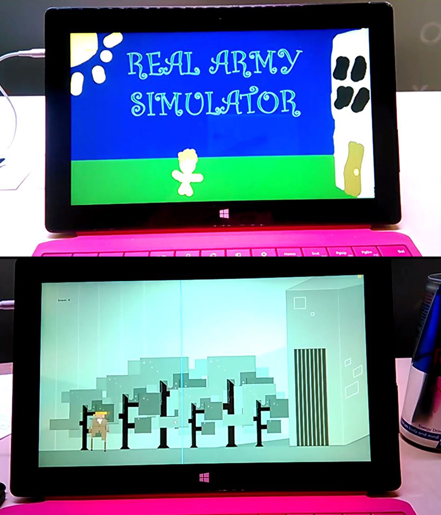 Real Army Simulator in development at TOJam 2015, comparing placeholder art with final art