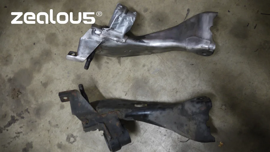 The front swan necks needed a good clean up as they were showing signs of surface rust particularly around the welds. I started off with my MBX blaster to get rid of most of the light flakey rust and paint.