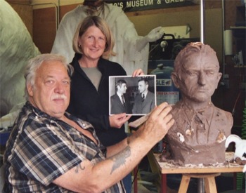June, 2004. Lorenzo E. Ghiglieri with Kathy Bridges beginning the bronze bust in clay.