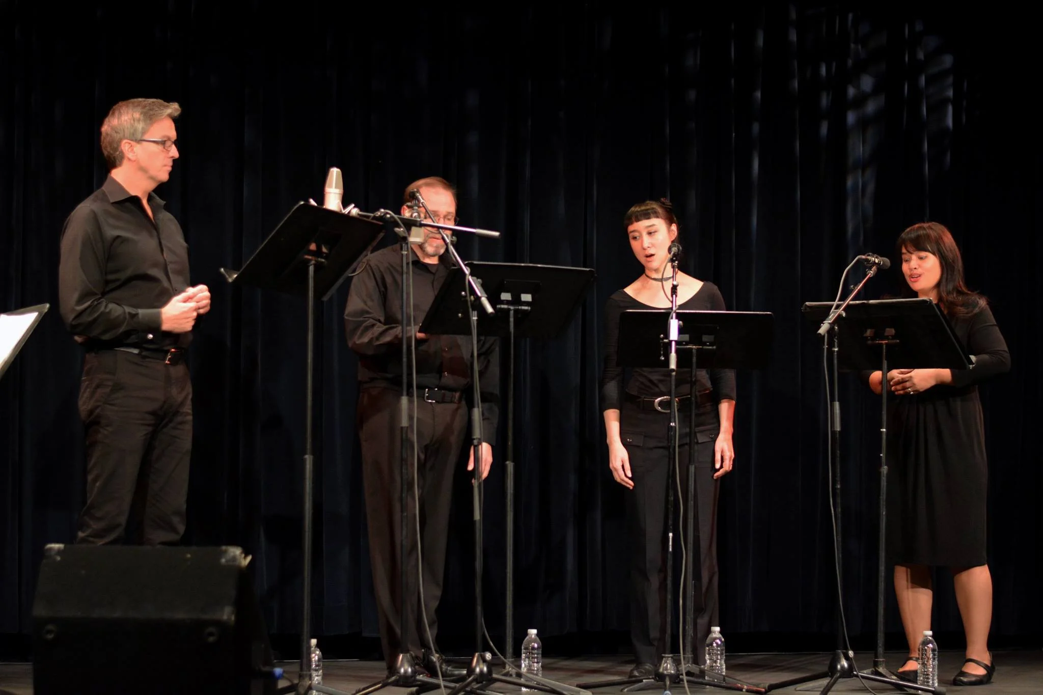 Steven Moore (baritone), Michael Steinberger (tenor), Hai-Ting Chinn (mezzo), and Elaine Lachica (soprano) perform And the Hummingbird Says: A Song-Cycle about Wangari Maathai with music by Mihoko Suzuki and Martin Rowe, Writer & Publisher at Compassion Arts & Culture and Animals Festival , October 21, 2017. Photo by Emily Lavieri-Scull — with Steven Moore , Michael Steinberger , Hai-Ting Chinn and Elaine Lachica .