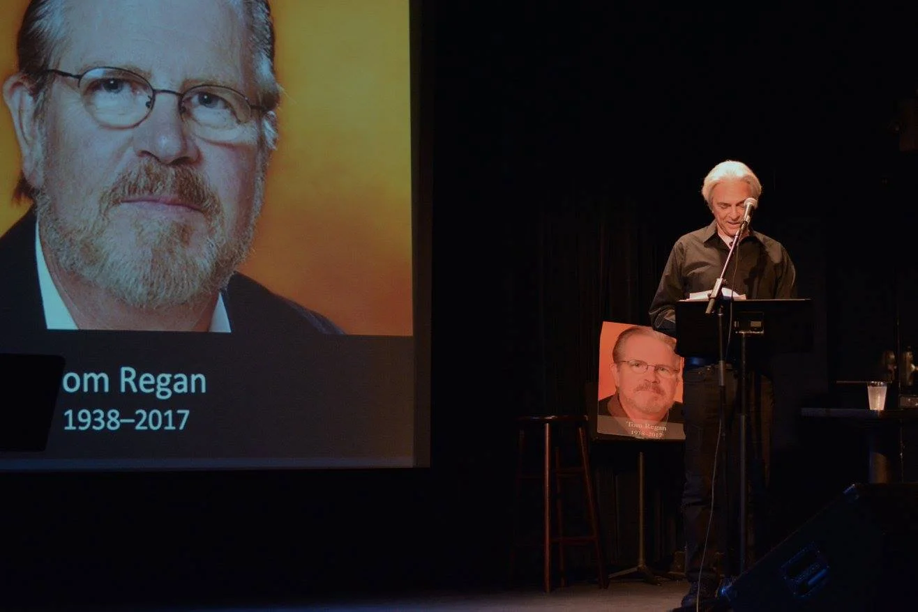 Philosopher Dale Jamieson talks about the legacy of Tom Regan, animal rights philosopher and co-founder of the Culture & Animals Foundation , at the Compassion Arts & Culture and Animals Festival , October 21, 2017. Photo: Emily Lavieri-Scull