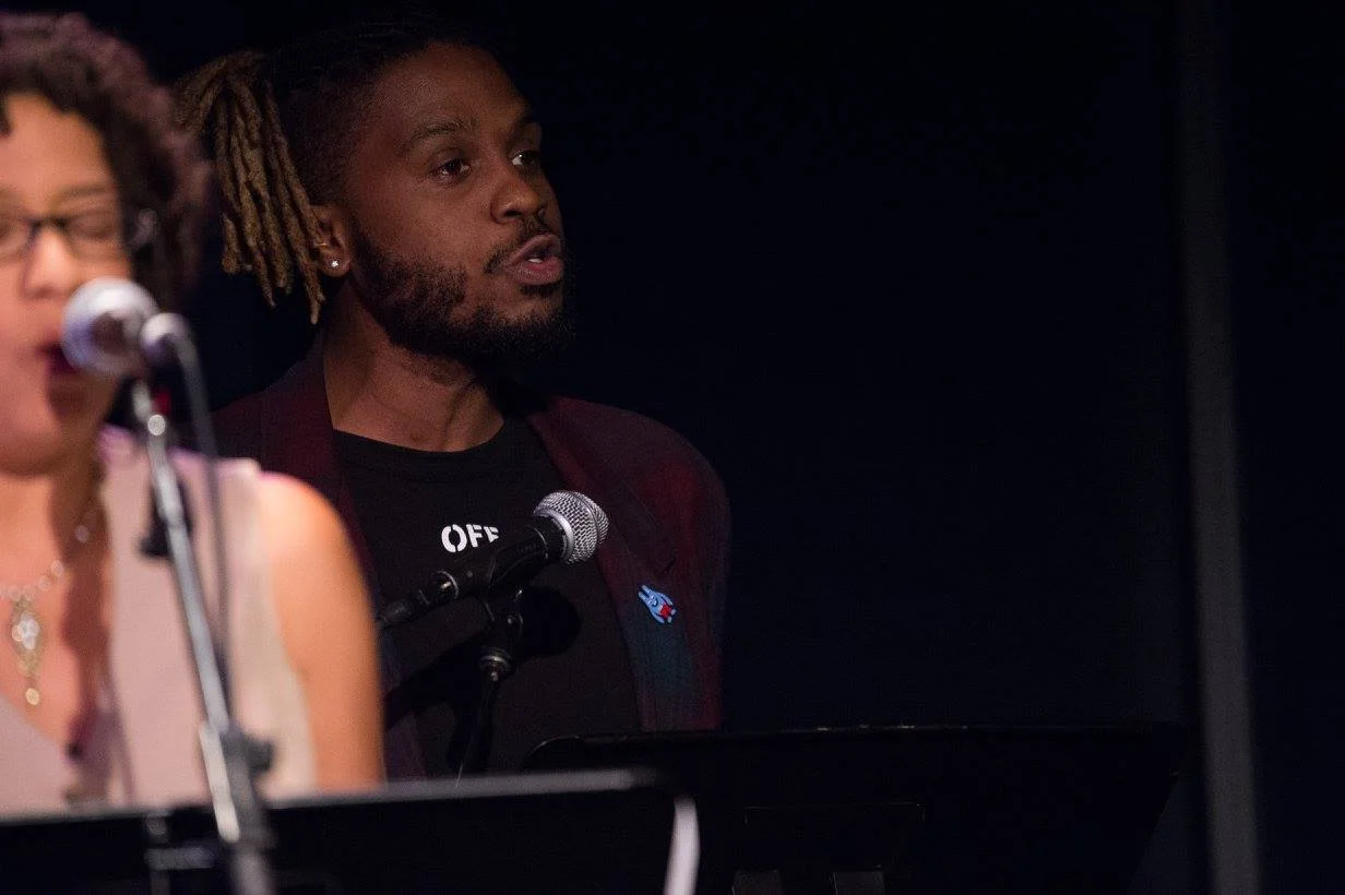 Alfee R. Westgroves and Donald Vincent (aka Mr. Hip Presents: Reading Series), present at the Compassion Arts & Culture and Animals Festival, October 22, 2017. Photo by Jo-Anne McArthur — at Leonard Nimoy Thalia .
