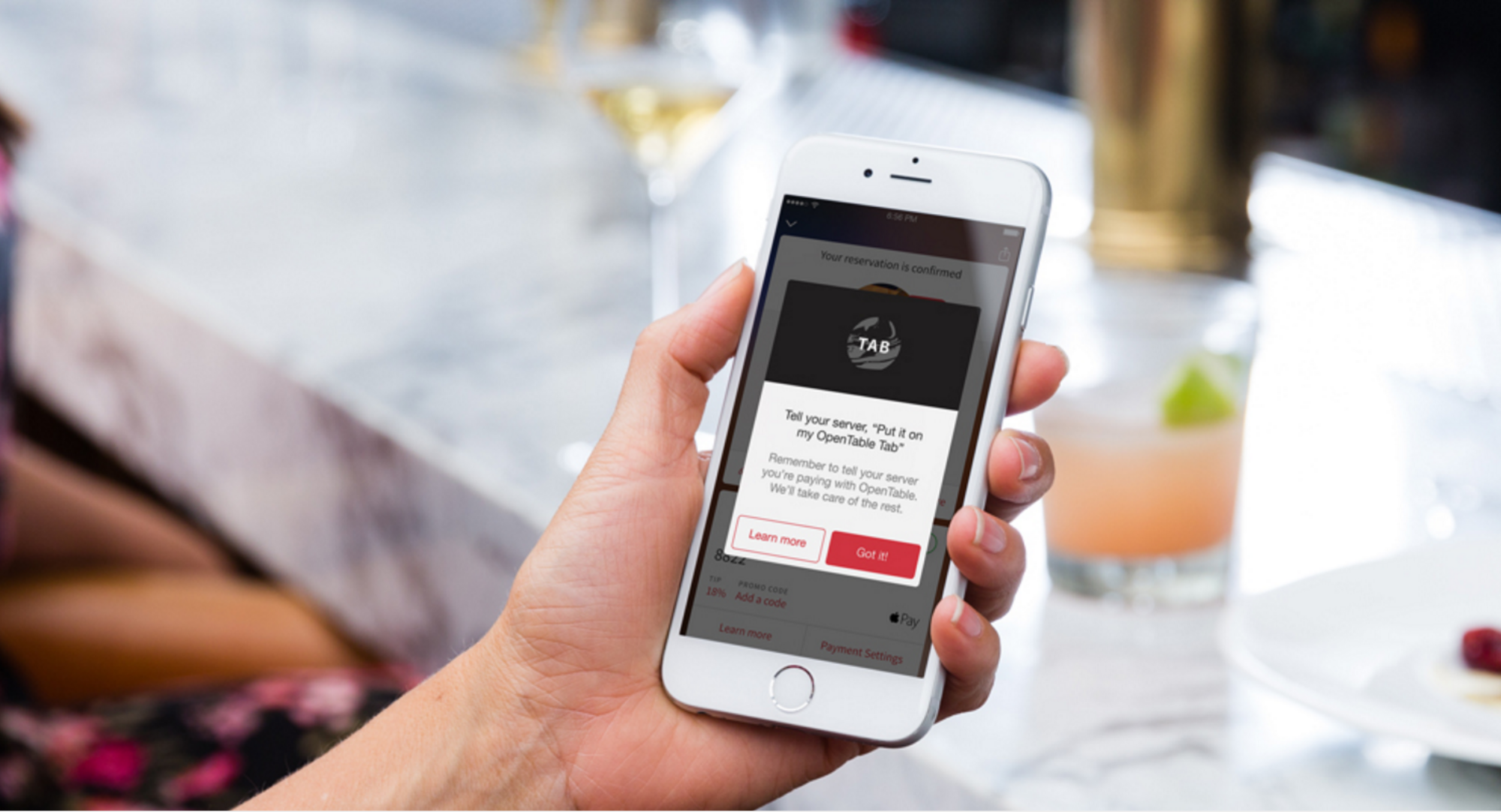 Restaurant reservation software, OpenTable allows users to add their bill to their tab on their personal profile to pay when they like and remove the need for physical transactions image via OpenTable