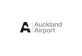 A black and white logo for Auckland Airport with a stylized 'A' and the text 'Auckland Airport' beside it.