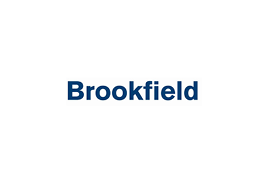A white sign with the word 'Brookfield' in blue text.