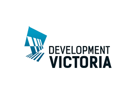 Logo of Development Victoria, featuring a stylized blue geometric design and the company's name.