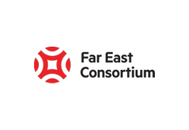 Far East Consortium logo featuring a red circular emblem and black text on a black background.
