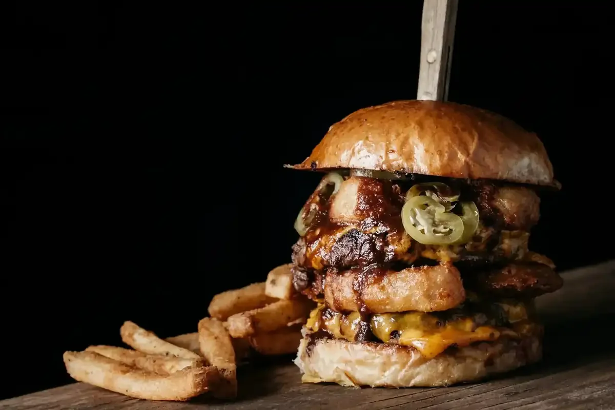 Cheeseburger with multiple patties.