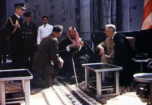 FDR and Abd al-Aziz Al-Saud on the USS Quincy
