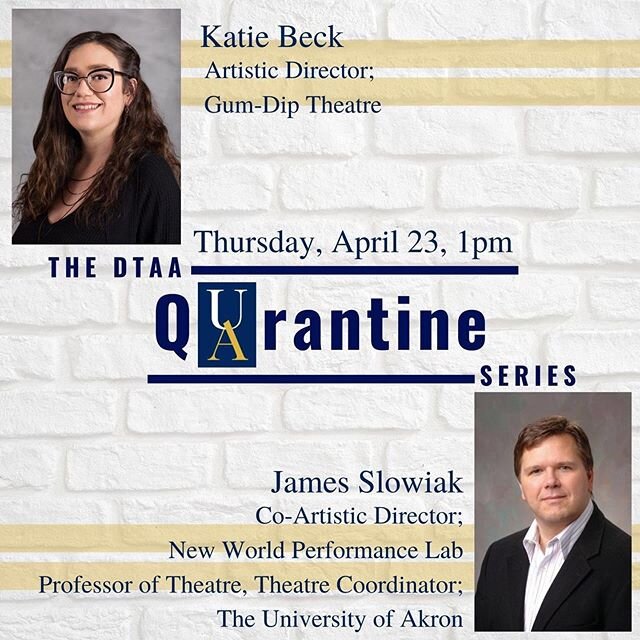 Join @uadancetheatre this Thursday for the third installment of the qUArantine Series! Katie Beck of Gum-Dip Theatre and James Slowiak of New World Performance Lab and UA will be with us this week to discuss the effects of the current health crisis o