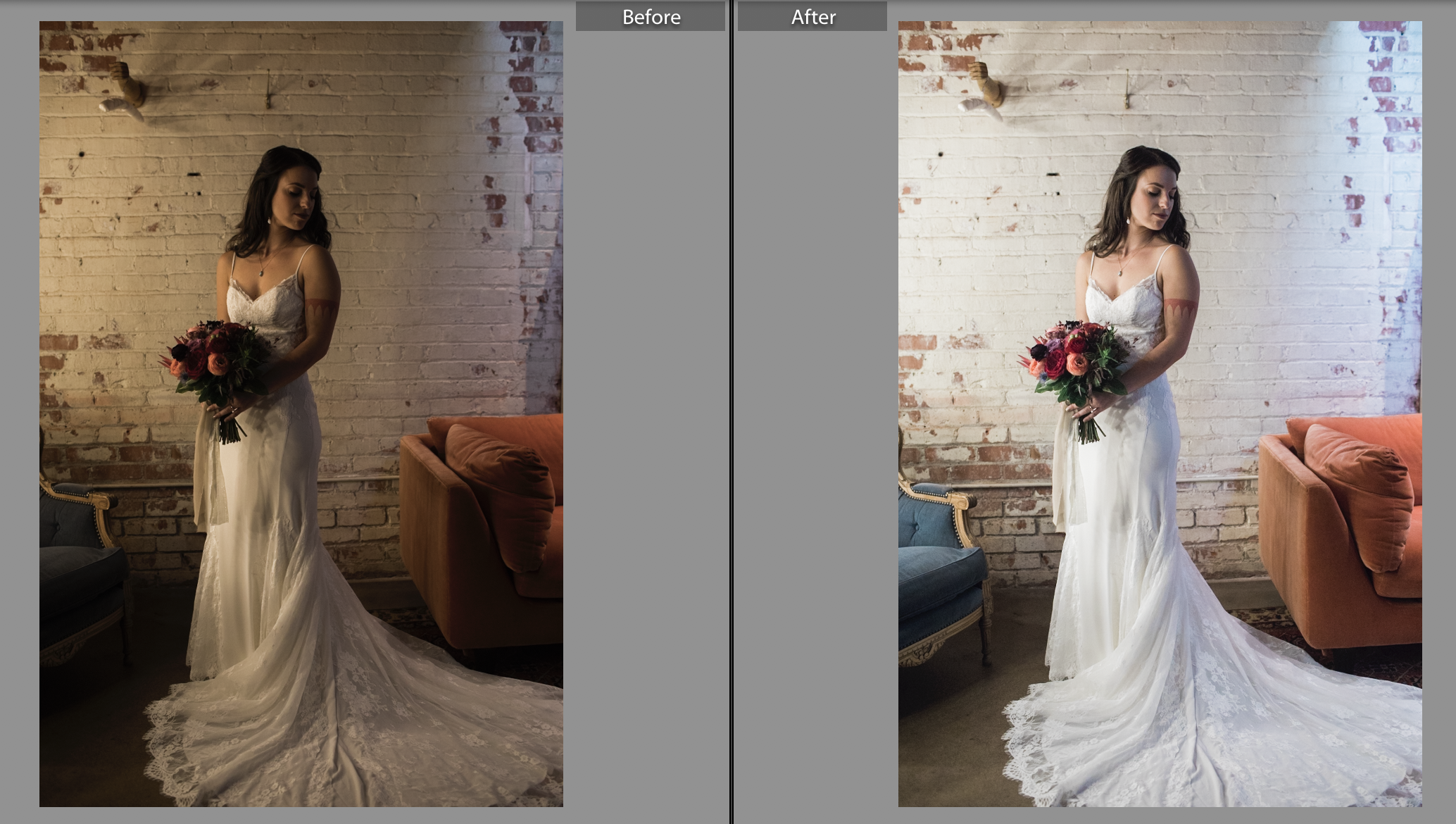 RAW, unedited file on the left versus the edited version on the right. I think it’s obvious why I would never deliver the RAW file here.
