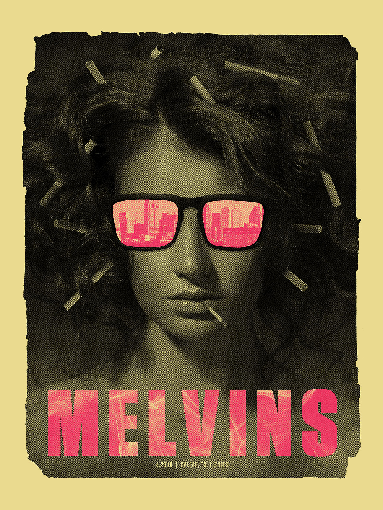 2018 Melvins Dallas Poster. Screen printed by Rebel Riot Inc. Digital variant shown here. 