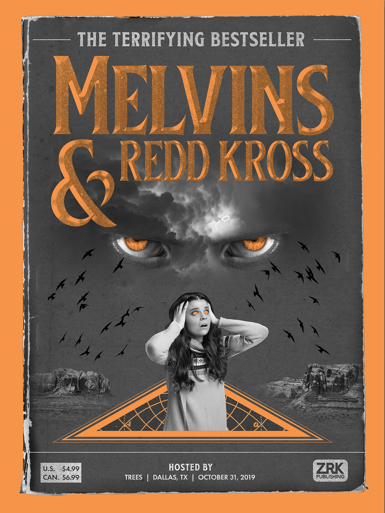  2019 Melvins and Red Kross Halloween show poster. Screen printed by Rebel Riot Inc.  