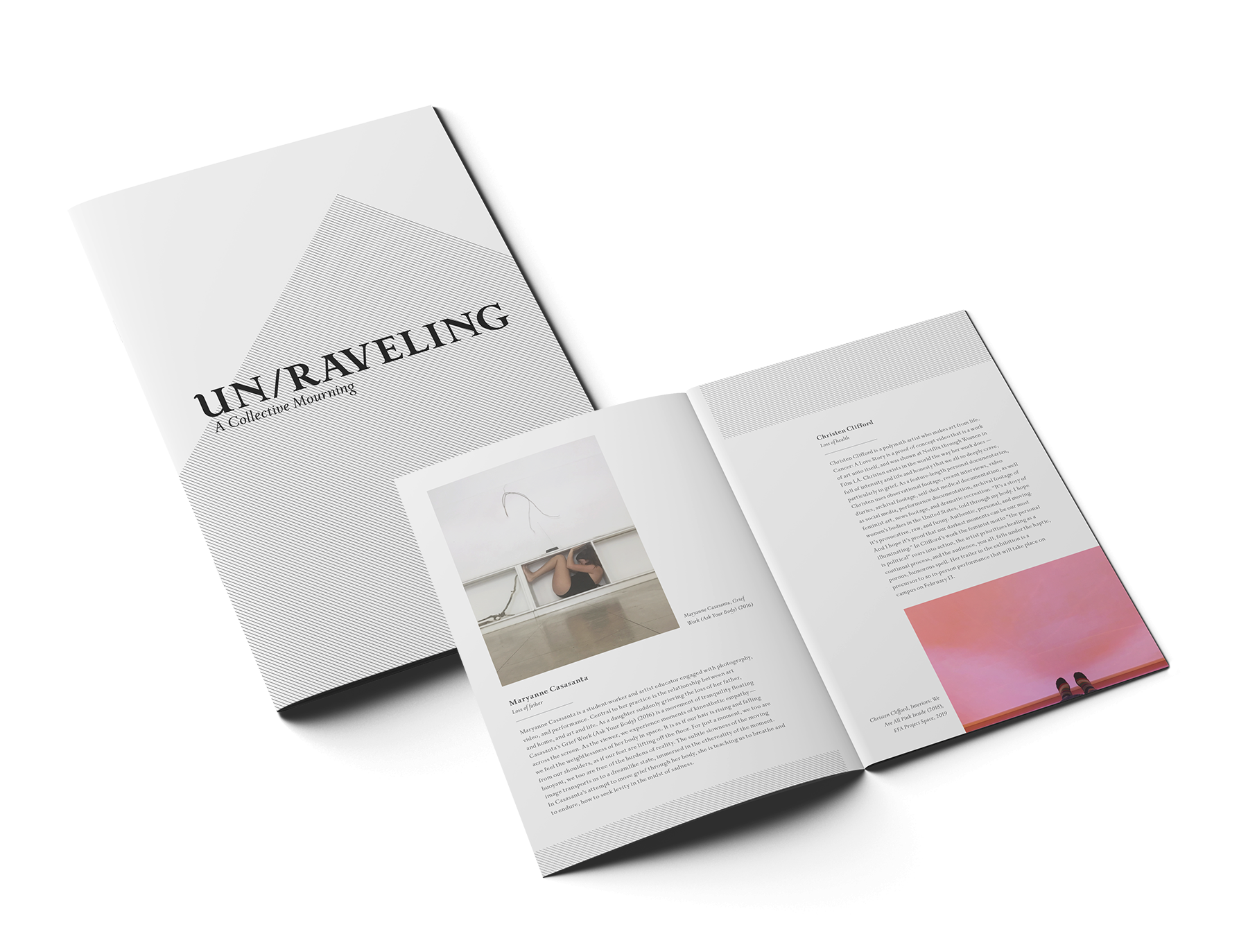  Exhibit booklet for Un/Raveling, an exhibit covering the topic of grief and mourning 