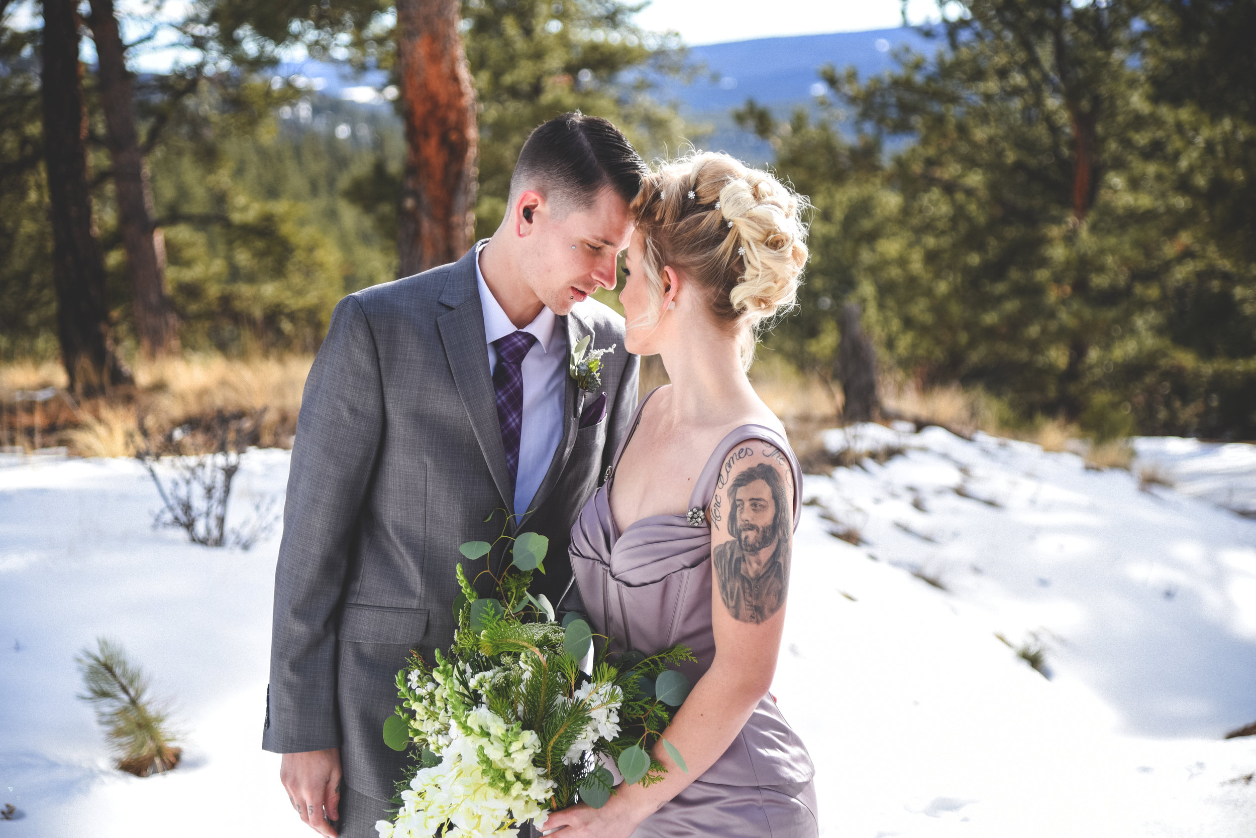 bride and groom portraits in the rocky mountains, alternative bride and groom in colorado, Mountain Wedding in Colorado, Colorado Wedding Photographer, Denver Wedding Photographer, Intimate Colorado Wedding Photographer, Rocky Mountain Wedding Photographer