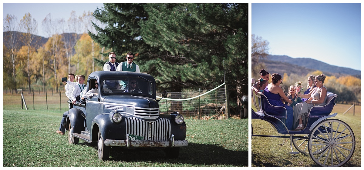 Colorado wedding photographer, denver wedding photographer, fall wedding denver, rustic wedding denver, denver colorado wedding photographer, small wedding photographer colorado, colorado wedding, denver wedding, wedding party poses, vintage car wedding, horse and carriage wedding