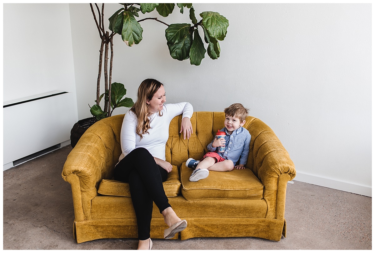 Family photo session at Denver Photo Collective, laughing on the couch, Denver Family Photographer, Colorado Family Photographer