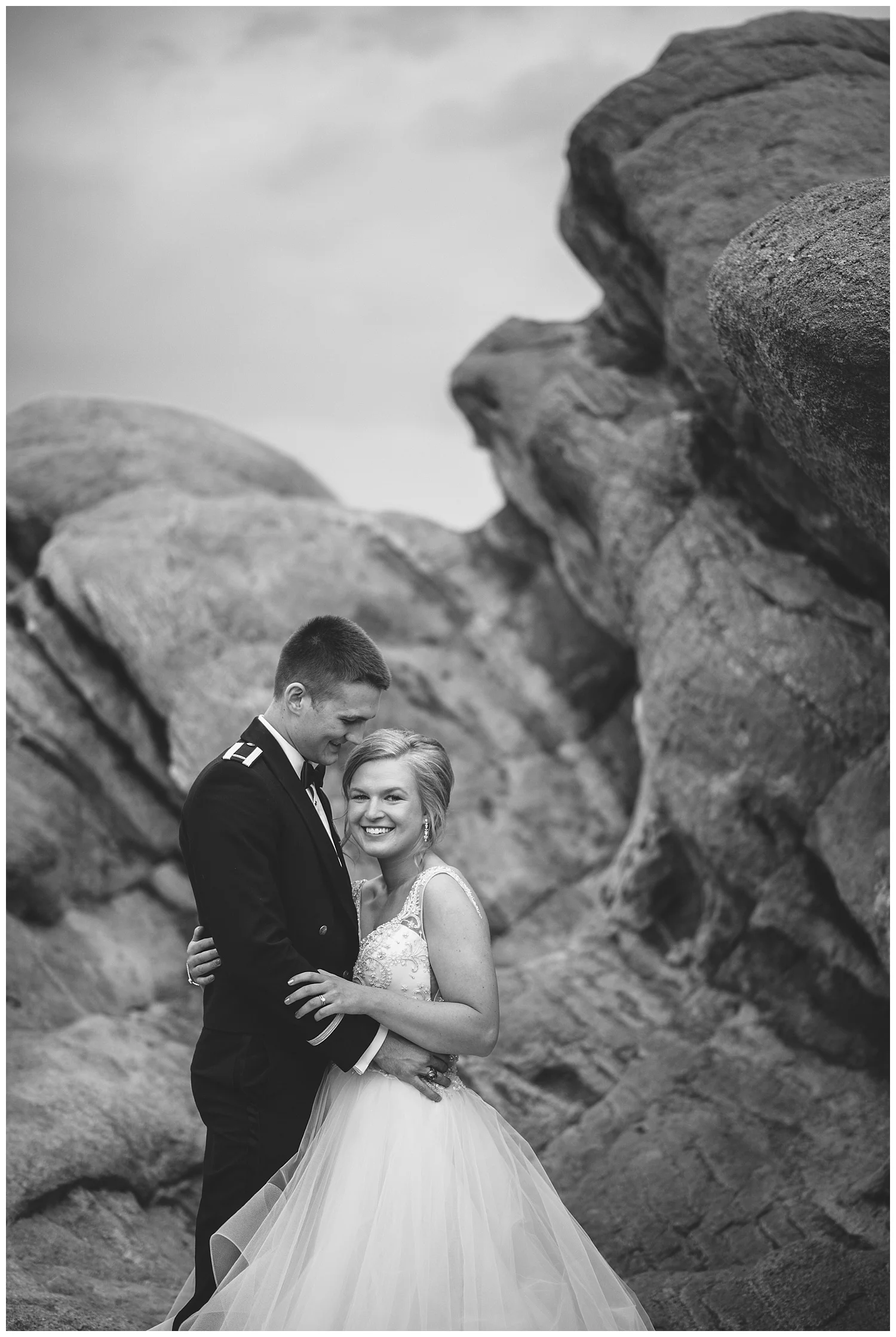 Military Wedding, bride and groom, navy suit groom, dress blues groom, bridal party, romantic portraits at garden of the gods, bride and groom at garden of the gods, Colorado Wedding Photographer, Denver Wedding Photographer, Denver Elopement Photographer, Colorado Elopement Photographer, Rocky Mountain Wedding Photographer, Downtown Denver Photographer,