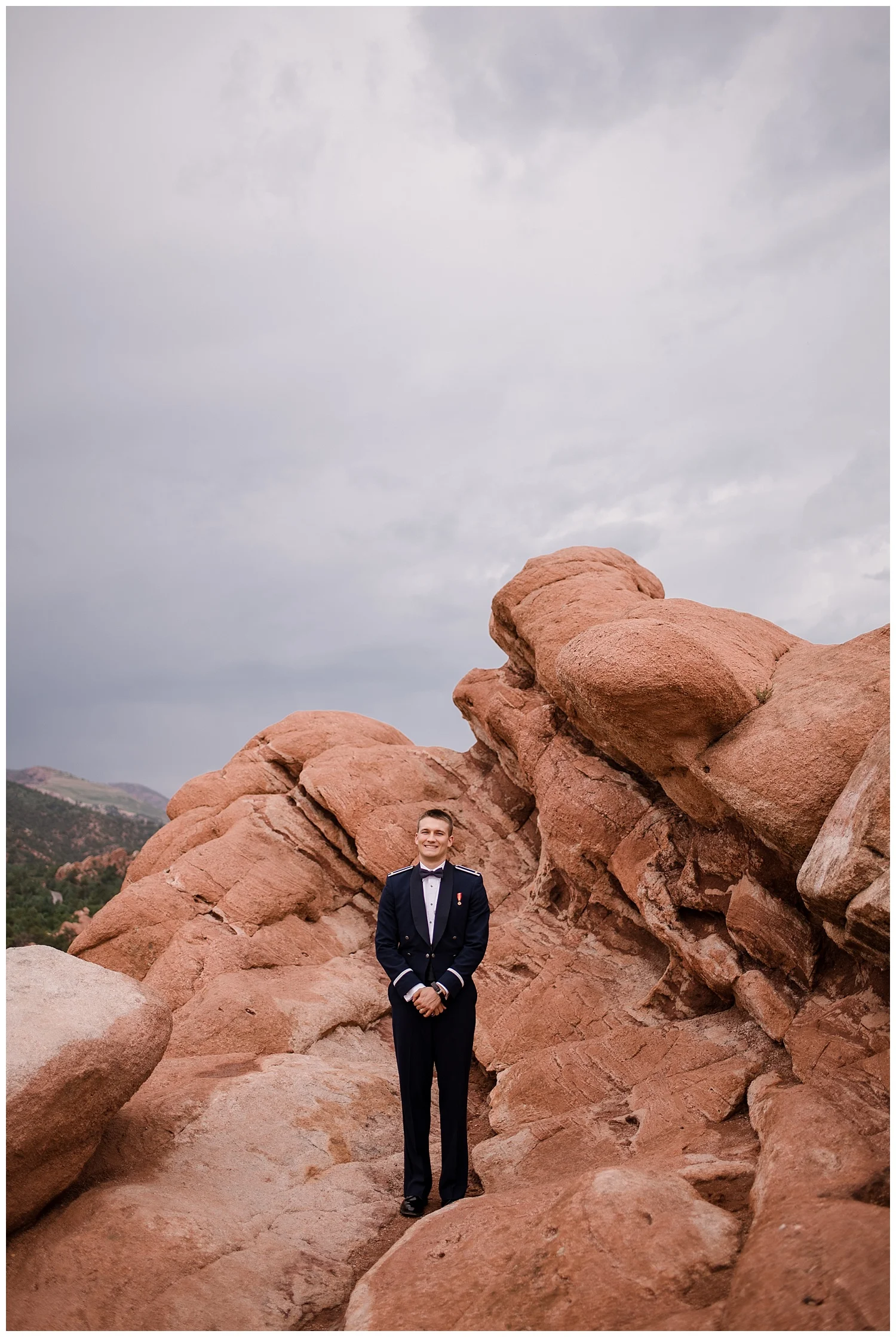 Military Wedding, bride and groom, navy suit groom, dress blues groom, bridal party, romantic portraits at garden of the gods, bride and groom at garden of the gods, Colorado Wedding Photographer, Denver Wedding Photographer, Denver Elopement Photographer, Colorado Elopement Photographer, Rocky Mountain Wedding Photographer, Downtown Denver Photographer, colorado springs wedding
