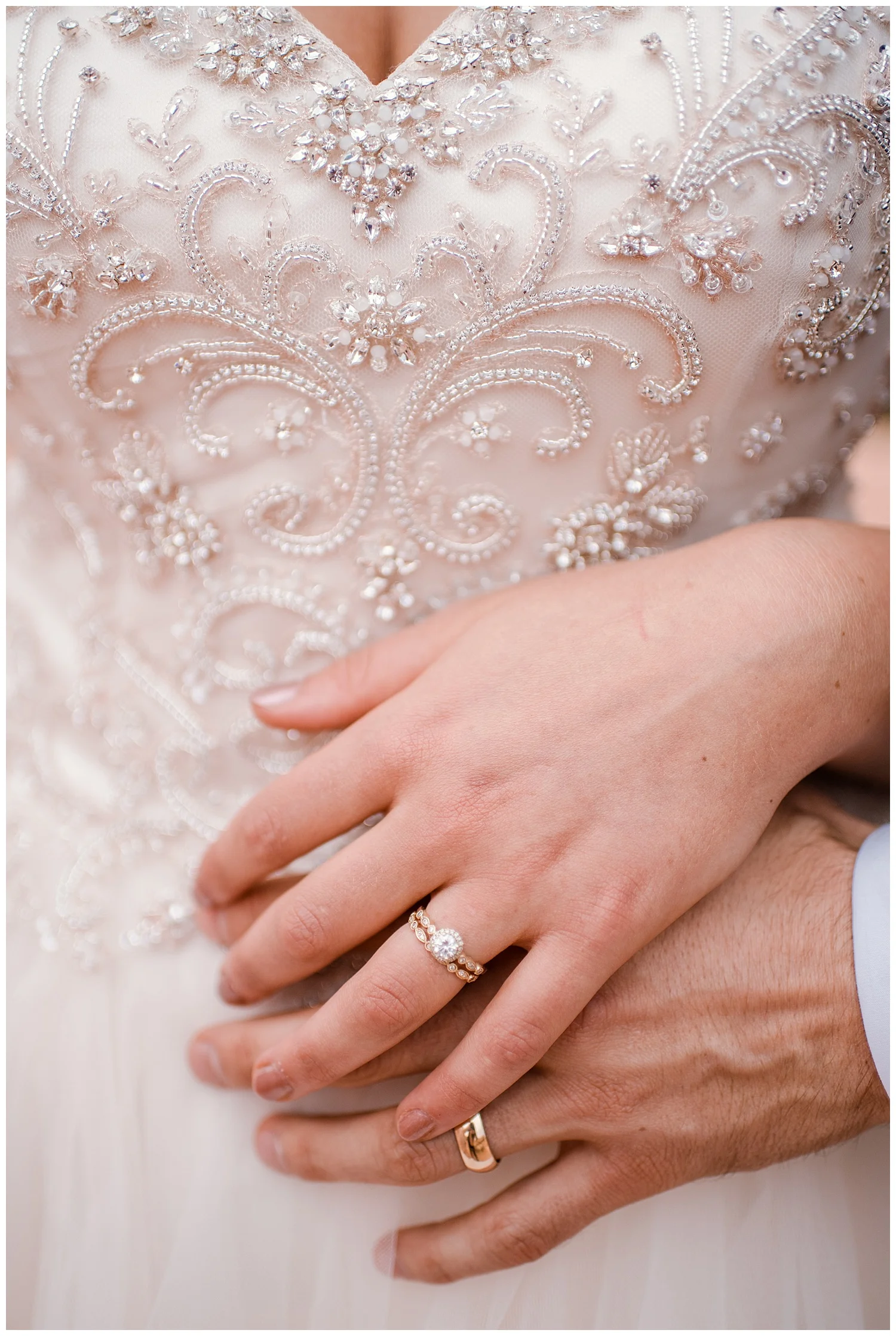 Military Wedding, bride and groom, wedding rings photos, hands intertwined, tulle wedding dress, jewels, romantic portraits at garden of the gods, bride and groom at garden of the gods, Colorado Wedding Photographer, Denver Wedding Photographer, Denver Elopement Photographer, Colorado Elopement Photographer, Rocky Mountain Wedding Photographer, Downtown Denver Photographer, colorado springs wedding
