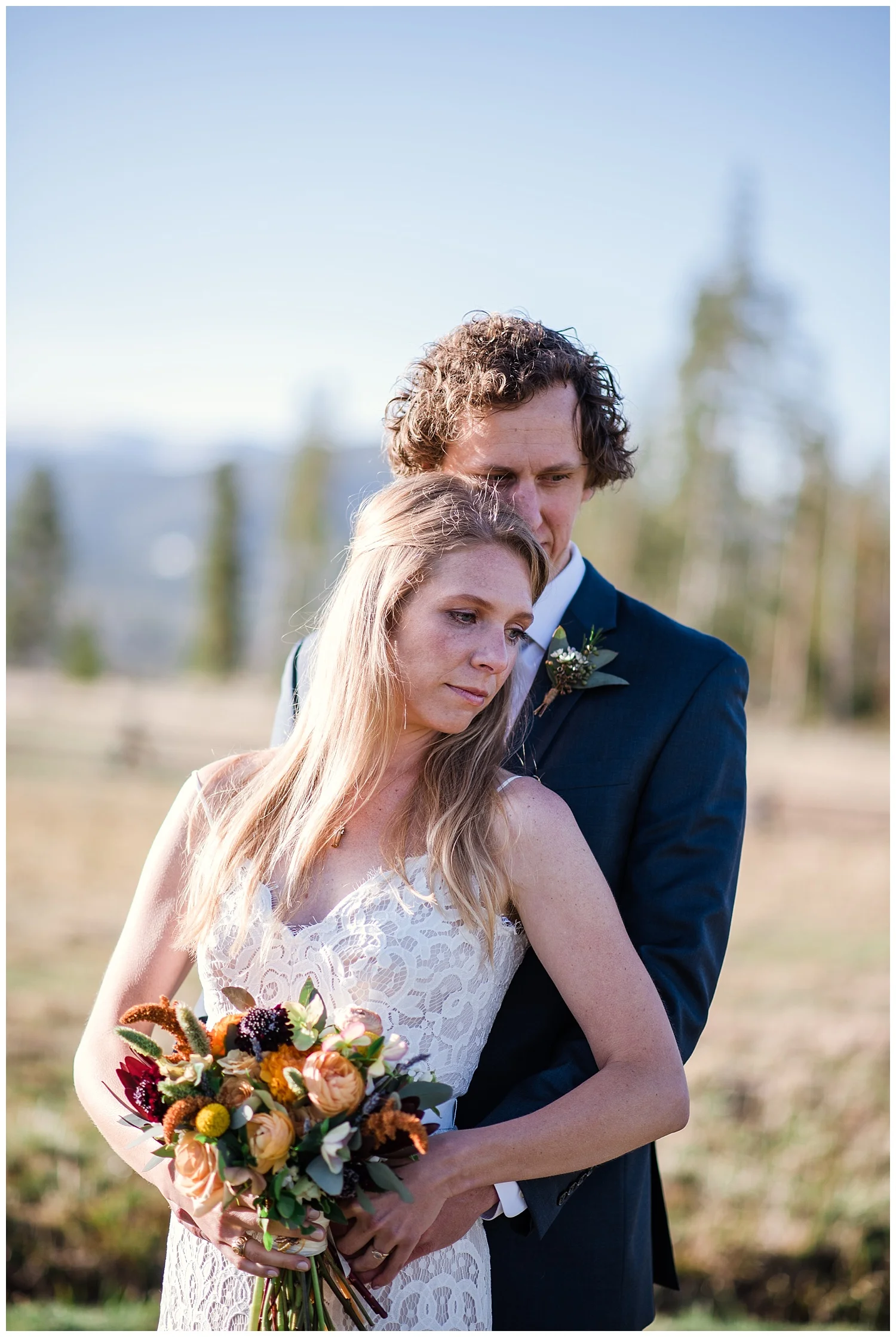 romantic bride and groom portraits in rocky mountain national park, colorado wedding photographer, denver wedding photographer, colorado elopement photographer, denver elopement photographer, rocky mountain photographer
