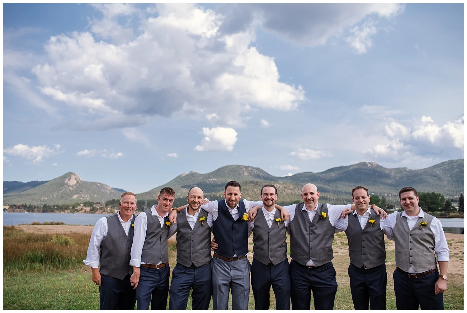 bridal party portraits at estes park resort, rocky mountain elopement photographer, rocky mountain wedding photographer, colorado wedding photographer, Estes Park wedding photographer