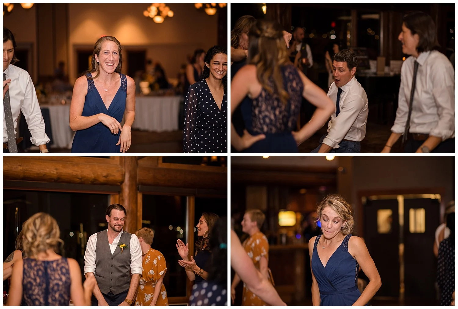 wedding guests dancing at estes park resort, rocky mountain elopement photographer, rocky mountain wedding photographer, colorado wedding photographer, Estes Park wedding photographer