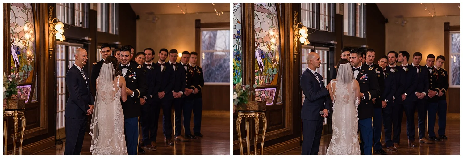 Military wedding at Lionsgate, Colorado Wedding Photographer, Denver Wedding Photographer, Colorado Engagement Photographer, Denver Engagement Photographer, Downtown Denver Wedding Photographer, Small Colorado Wedding Photographer, Intimate Colorado Wedding Photographer, navy and maroon wedding, lace wedding dress, vintage wedding, barn wedding, stained glass wedding, bride groom first look,