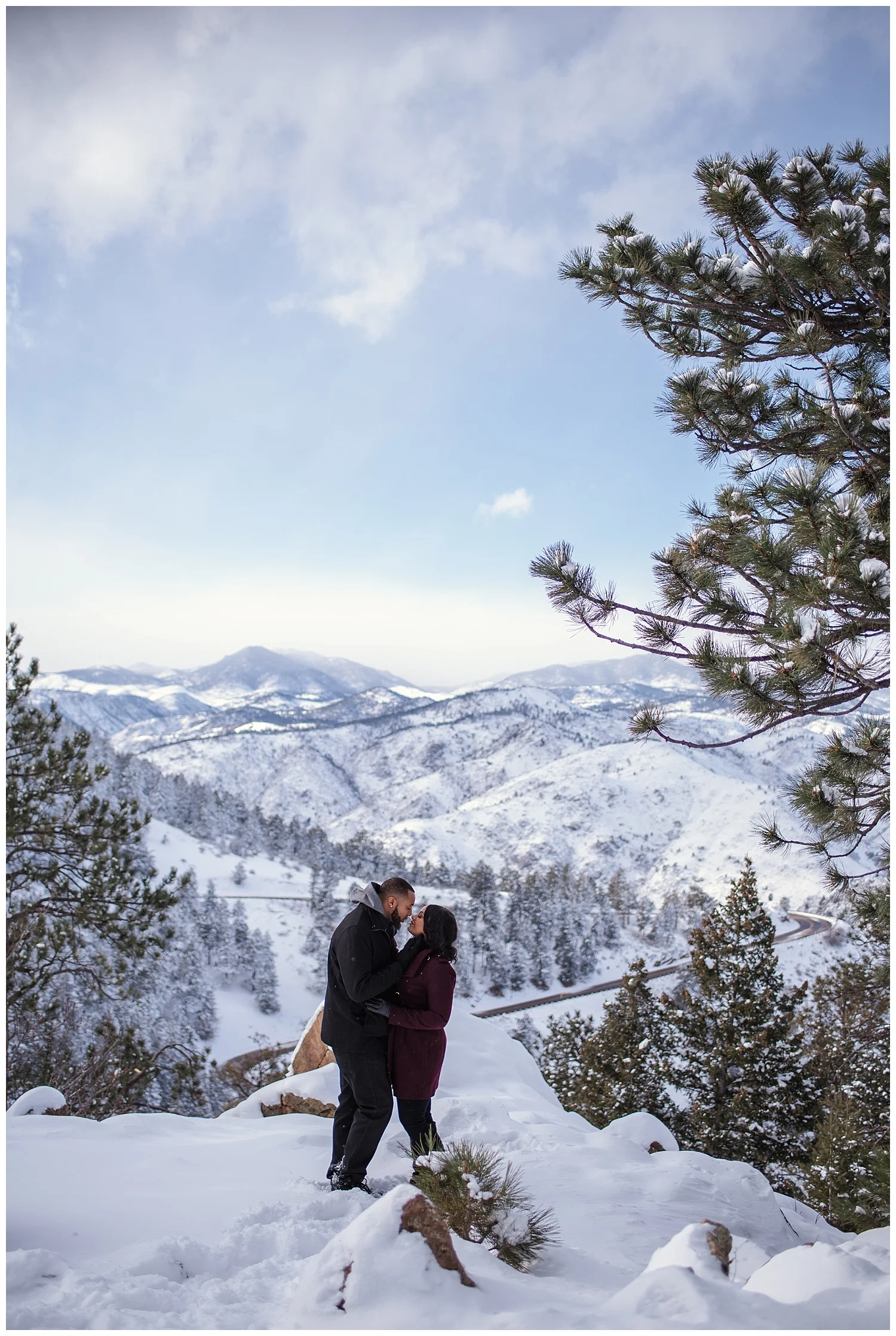 Engagement photos at Lookout Mountain, Colorado Wedding Photographer, Denver Wedding Photographer, Colorado Elopement Photographer, Rocky Mountain Wedding Photographer, Denver Engagement Photographer, Colorado Engagement Photographer, Denver Colorado Wedding Photographer, Golden colorado photographer, winter engagement photos colorado, snowy engagement photos, mountain engagement photos denver