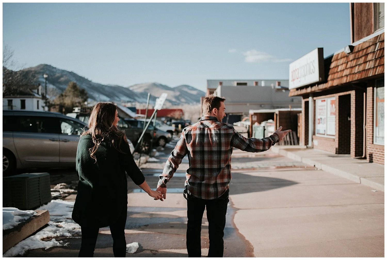 downtown golden engagement session, denver engagement photographer, golden engagement photographer, colorado engagement photographer, outdoor engagement photos denver, urban engagement photos denver, wedding photographer denver, colorado wedding photographer, dark and moody photographer denver