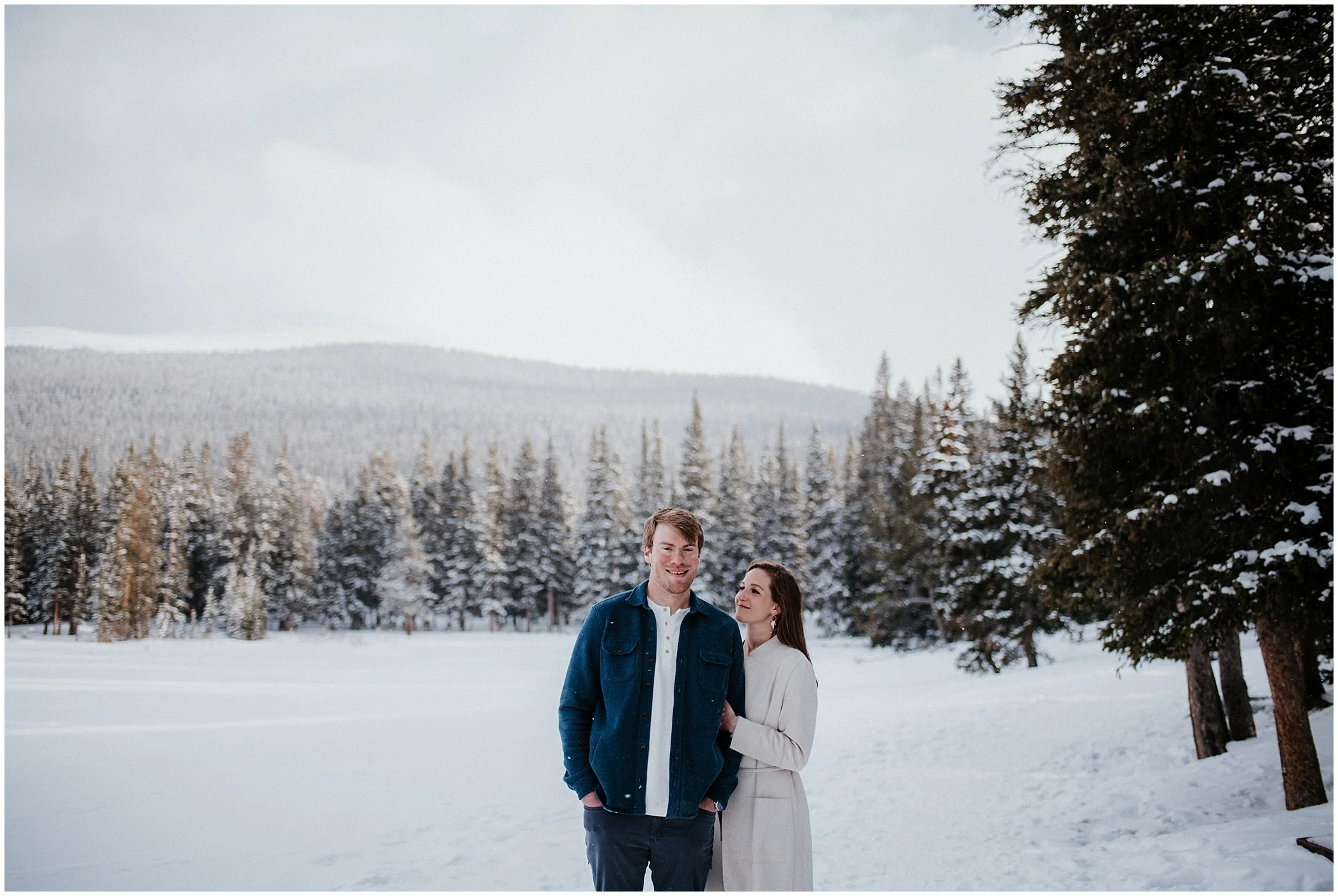 Echo Lake Engagement Session, Denver Engagement, Colorado Engagement Photos, Denver Engagement Photos, Colorado Engagement Photographer, Denver Engagement Photographer, Colorado Videographer, Denver Videographer, Mountain Engagement Photos, Engagement photo outfit ideas, Forest Engagement session, brunette bride, winter engagement, winter wedding, small wedding, forest photos denver, mountain view engagement colorado, romantic engagement session, engagement poses, dog engagement photos, Echo Lake,