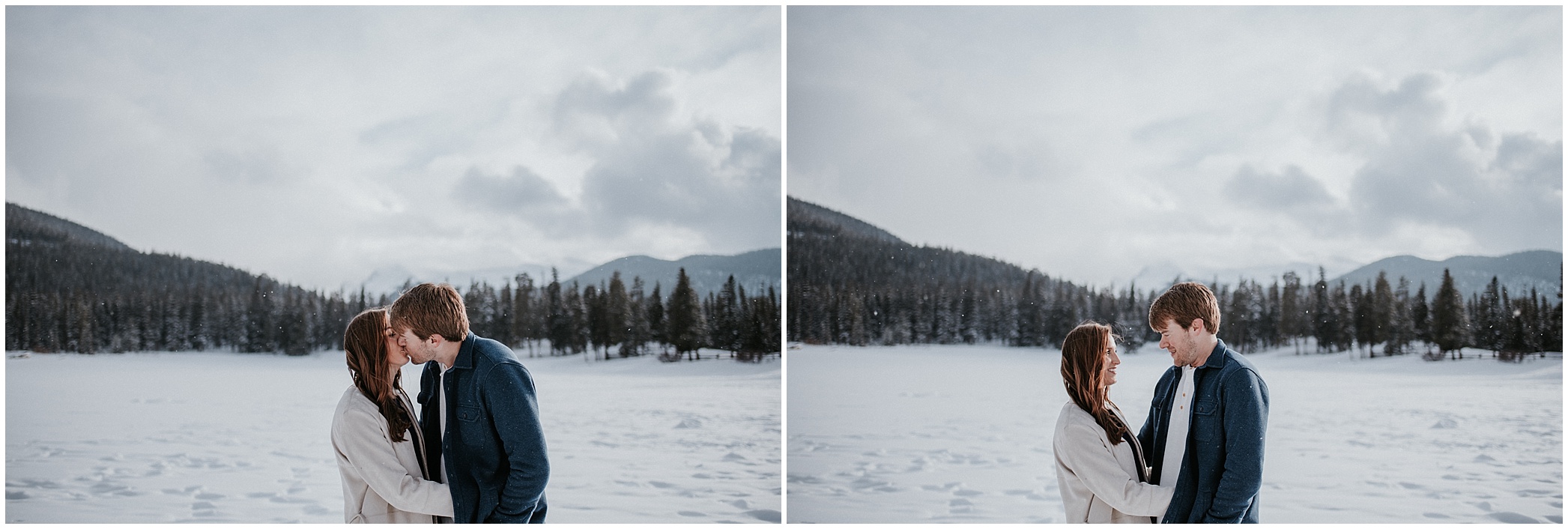 Echo Lake Engagement Session, Denver Engagement, Colorado Engagement Photos, Denver Engagement Photos, Colorado Engagement Photographer, Denver Engagement Photographer, Colorado Videographer, Denver Videographer, Mountain Engagement Photos, Engagement photo outfit ideas, Forest Engagement session, brunette bride, winter engagement, winter wedding, small wedding, forest photos denver, mountain view engagement colorado, romantic engagement session, engagement poses, dog engagement photos, Echo Lake,