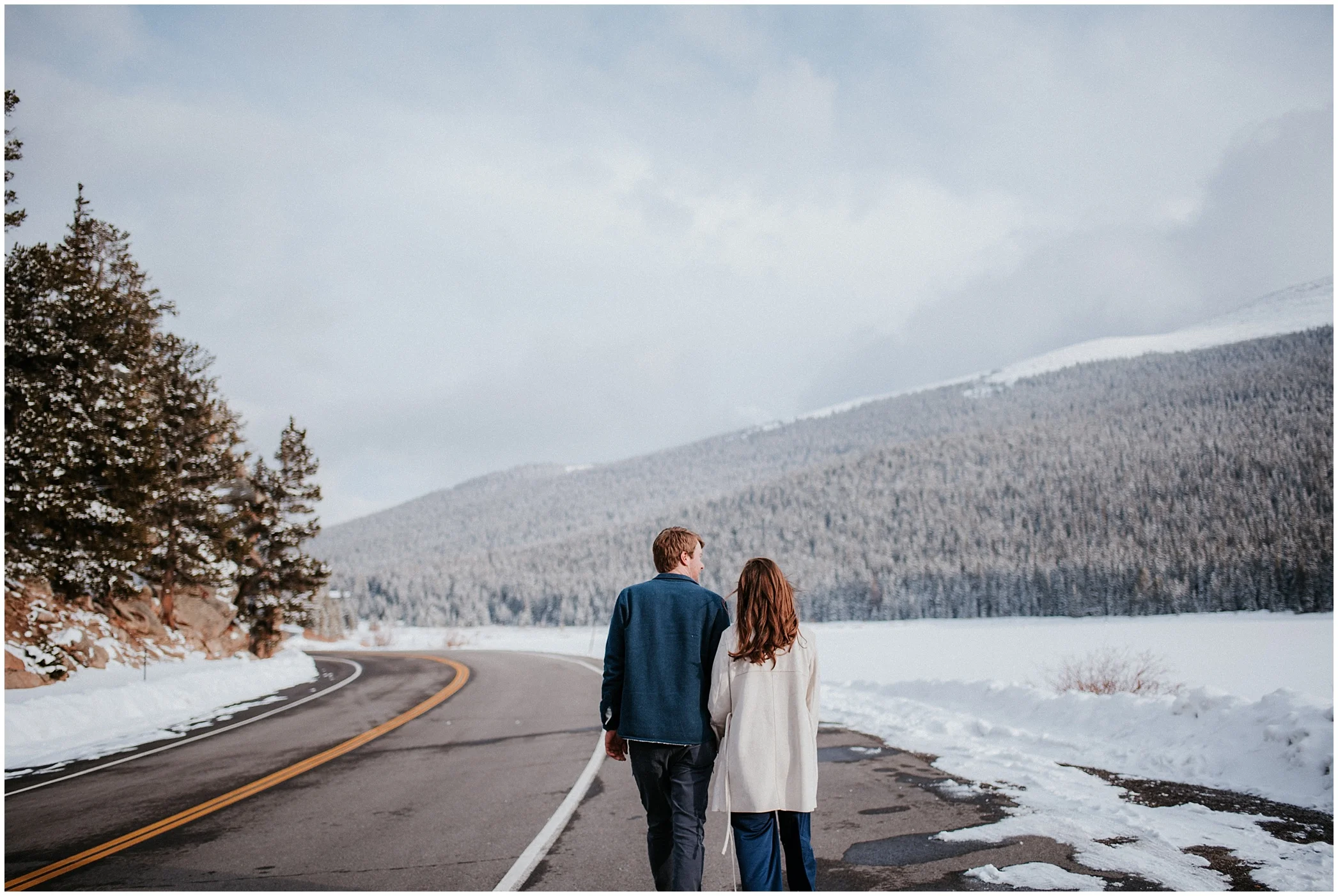 Echo Lake Engagement Session, Denver Engagement, Colorado Engagement Photos, Denver Engagement Photos, Colorado Engagement Photographer, Denver Engagement Photographer, Colorado Videographer, Denver Videographer, Mountain Engagement Photos, Engagement photo outfit ideas, Forest Engagement session, brunette bride, winter engagement, winter wedding, small wedding, forest photos denver, mountain view engagement colorado, romantic engagement session, engagement poses, dog engagement photos, Echo Lake,