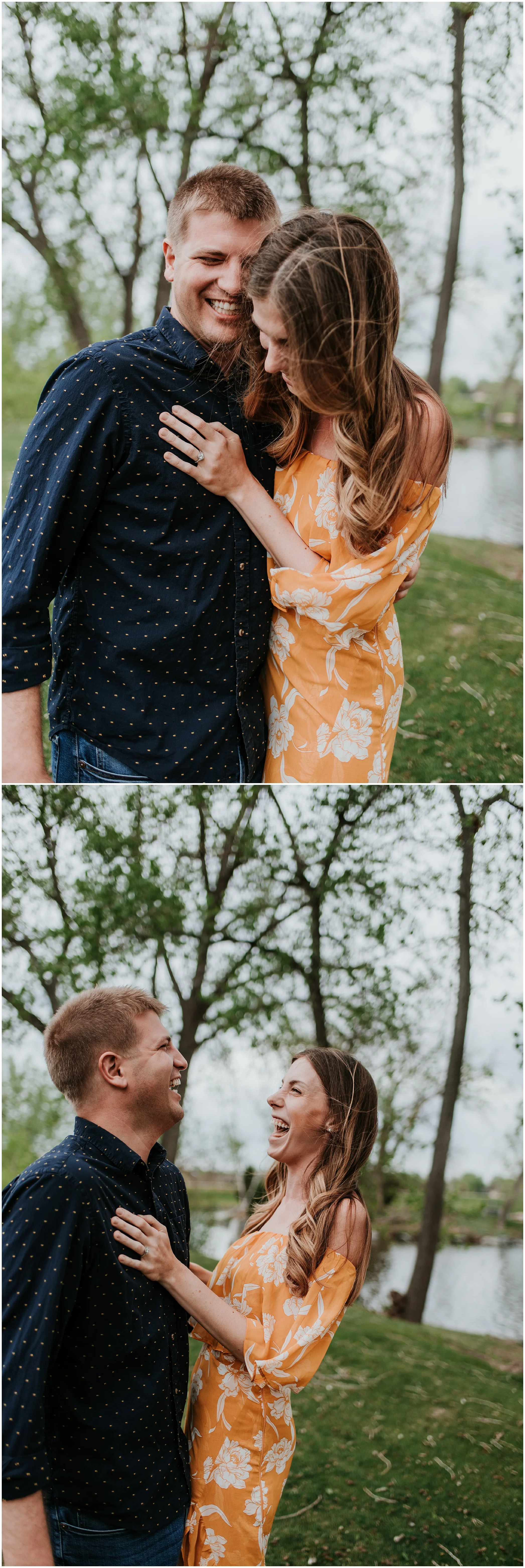 Denver engagement photos, colorado engagement photos, denver engagement photographer, lakewood engagement photo locations, floral dress engagement, engagement photo ideas, best engagement photographers denver, colorado wedding photographer, denver wedding photographer, denver wedding videographer, happy engagement photos, engagement photo posing, halo engagement ring, park engagement photos, engagement photos with pets, backyard chicken coop, engagement photos with cat, engagement photos with beer, home brewing