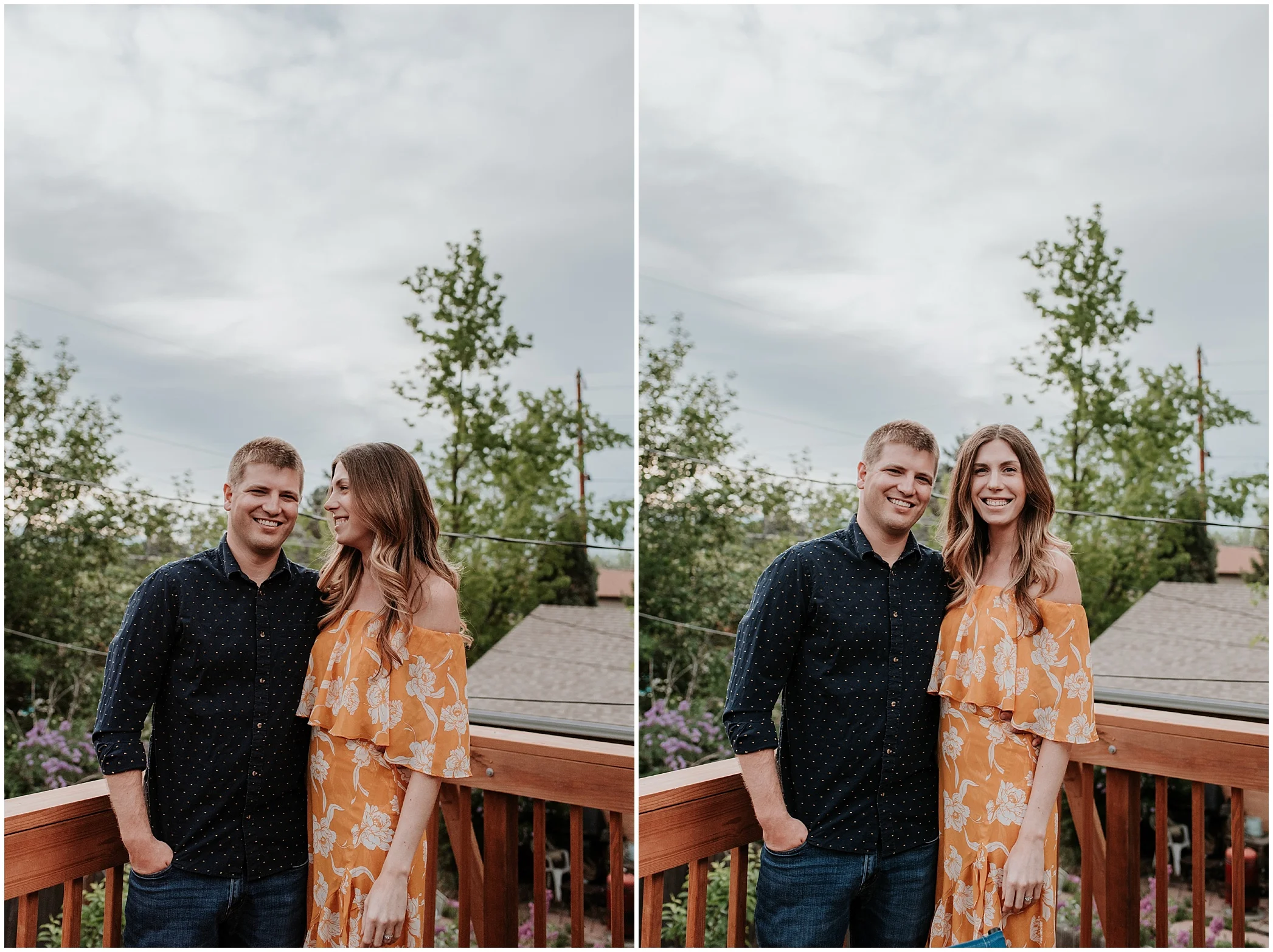Denver engagement photos, colorado engagement photos, denver engagement photographer, lakewood engagement photo locations, floral dress engagement, engagement photo ideas, best engagement photographers denver, colorado wedding photographer, denver wedding photographer, denver wedding videographer, happy engagement photos, engagement photo posing, halo engagement ring, park engagement photos, engagement photos with pets, backyard chicken coop, engagement photos with cat, engagement photos with beer, home brewing