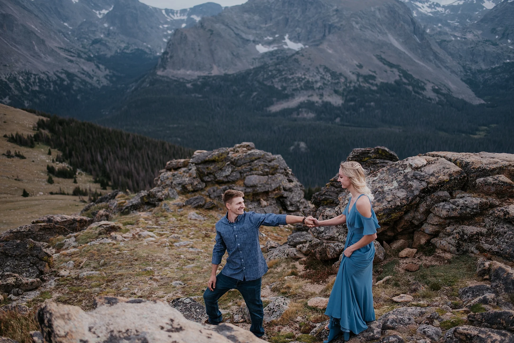 engagement photos rocky mountain national park, rmnp engagement, rocky mountain national park photographer, denver wedding photographer, colorado wedding photographer, denver wedding videographer and photographer, engagement outfit ideas, colorado elopement photographer