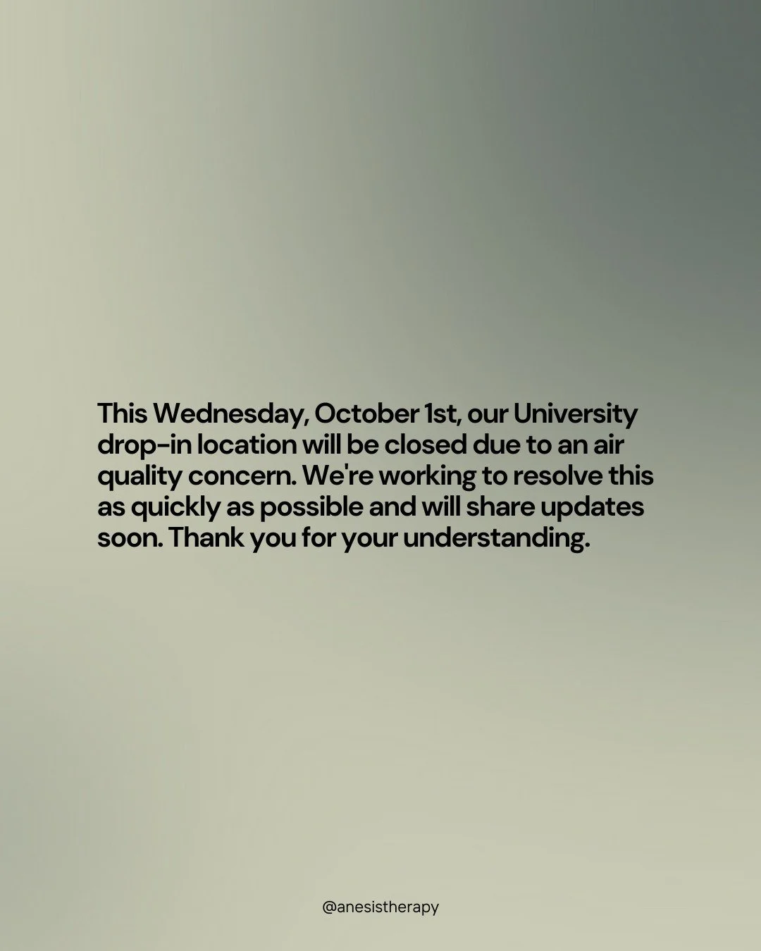Important update about our University drop-in location: We'll be temporarily closed this Wednesday while we address an air quality concern. Your safety is always our priority. We're working to resolve this quickly and appreciate your patience.