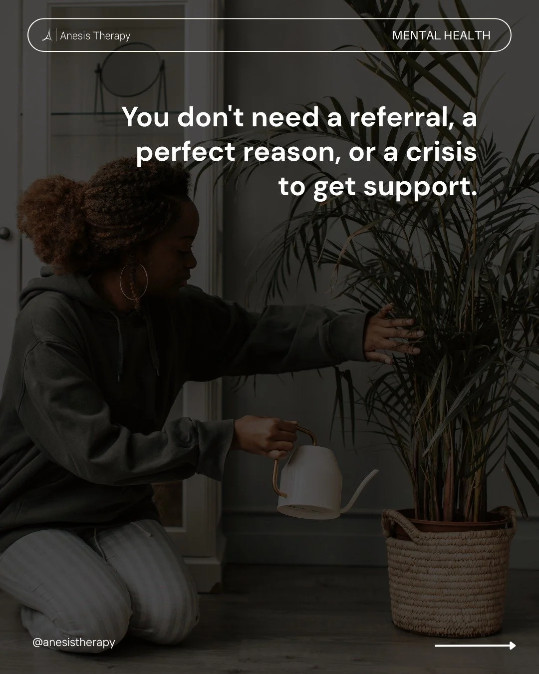 Still waiting until things get "bad enough" to ask for help?

That moment might never come and it doesn't have to. At Anesis, the bar to receive care is simple: you're human, and you're here.

Swipe to see what care at Anesis looks like and