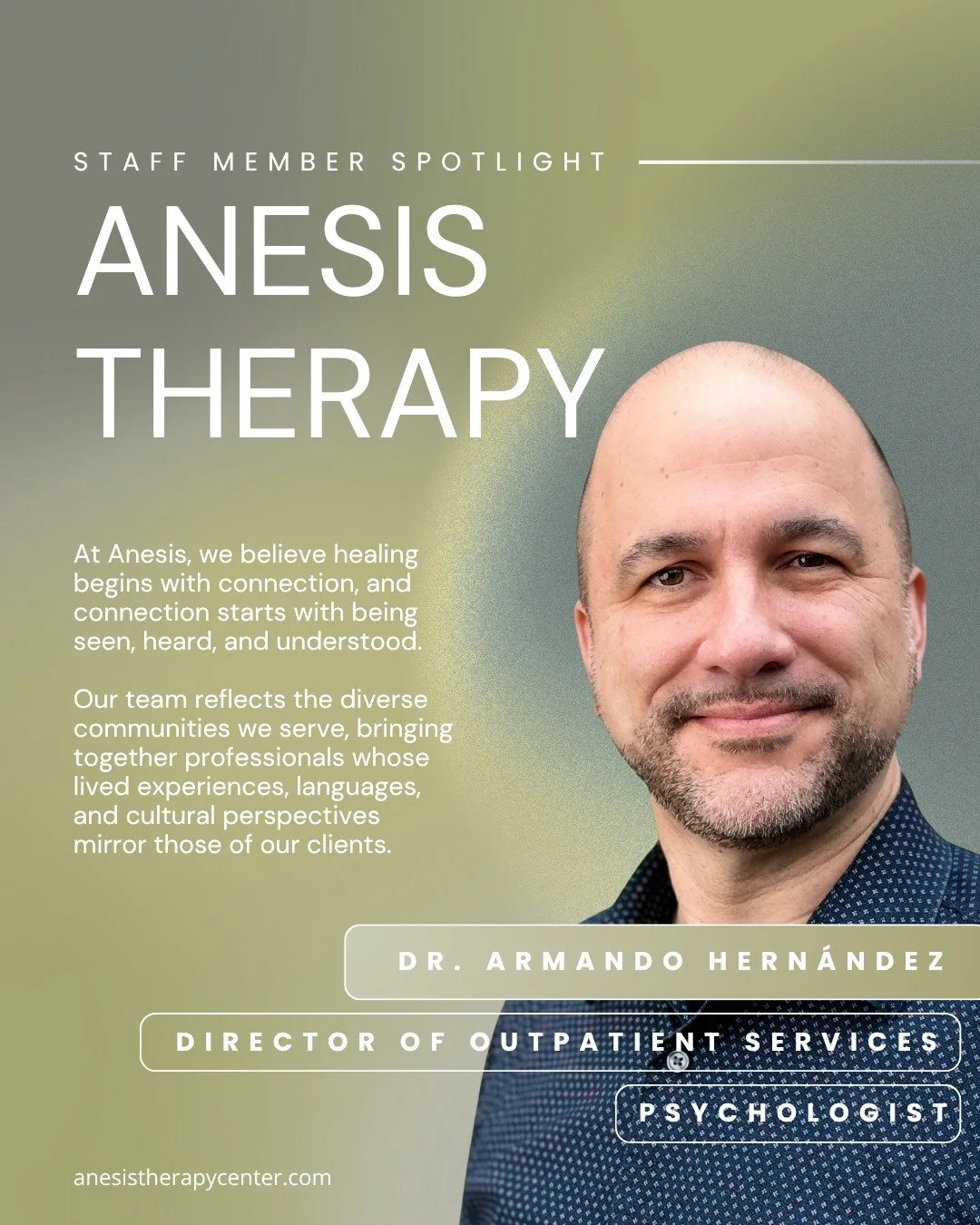 The care you receive is only as strong as the people behind it. Meet some of our Outpatient Services clinicians at Anesis. They show up with intention, lived insight, and a commitment to care that honors who you are. 

Swipe to meet the team &rarr; a